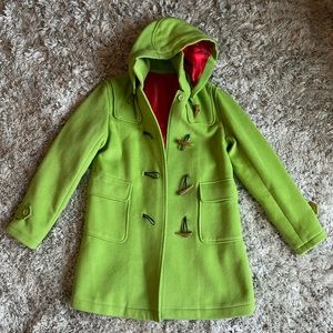 Light Green Duffle Coat with Red Lining
